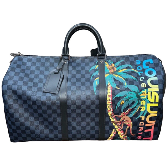 Louis Vuitton Keepall Bandouliere 55 Damier Cobalt Jungle Weekend Travel Bag - Picture 1 of 10
